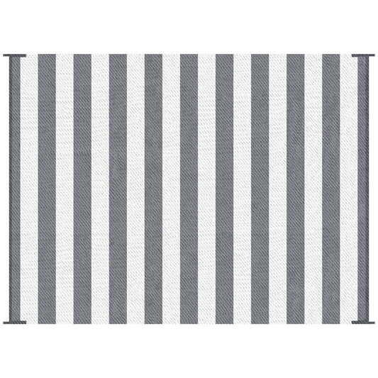 Gray & White Striped 9' x 12' Reversible Polypropylene Outdoor/RV Rug