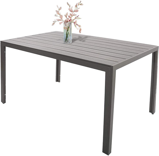 6 Person Outdoor Aluminum Patio Dining Table with poly resin tabletop